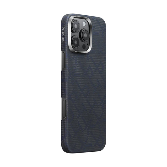 iPhone 16 Pro Kılıf M-safe Şarj Özellikli Aramid Fiber Pitaka Tactile Woven Monogram Serisi Kapak