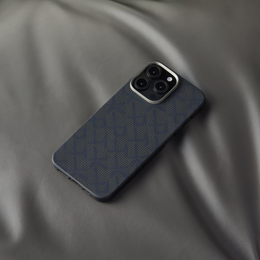 iPhone 16 Pro Kılıf M-safe Şarj Özellikli Aramid Fiber Pitaka Tactile Woven Monogram Serisi Kapak