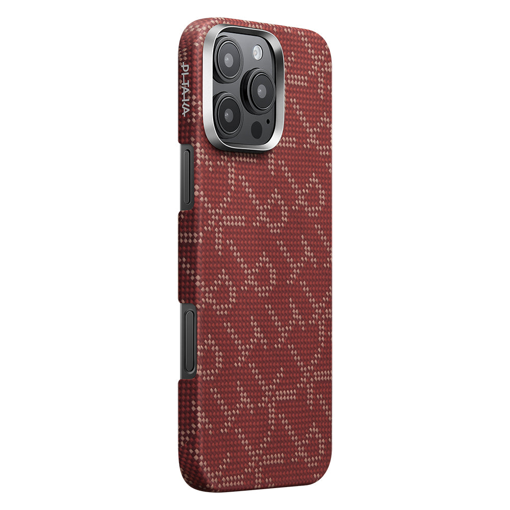 iPhone 16 Pro Kılıf M-safe Şarj Özellikli Aramid Fiber Pitaka Tactile Woven Monogram Serisi Kapak