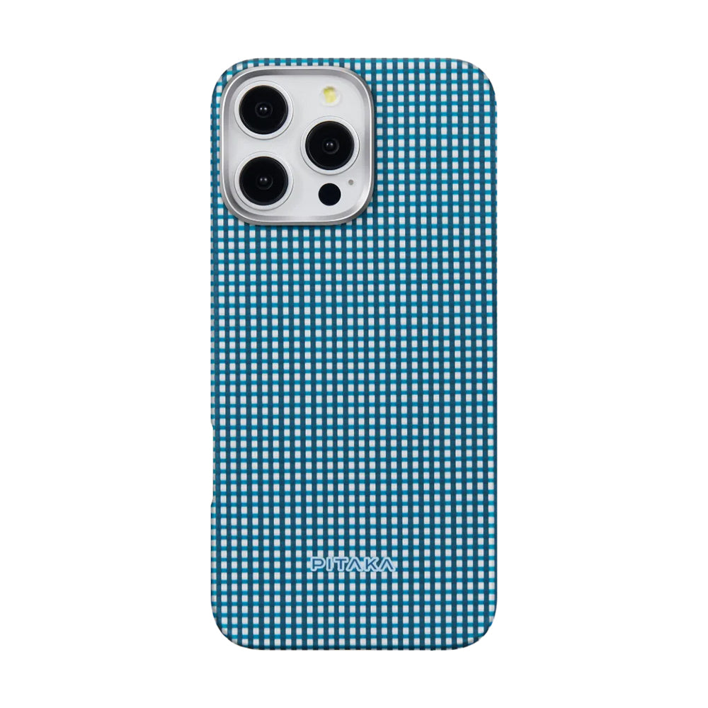iPhone 16 Pro Kılıf M-safe Şarj Özellikli Aramid Fiber Pitaka Ultra-Slim Classic Serisi Ocean Blue Kapak