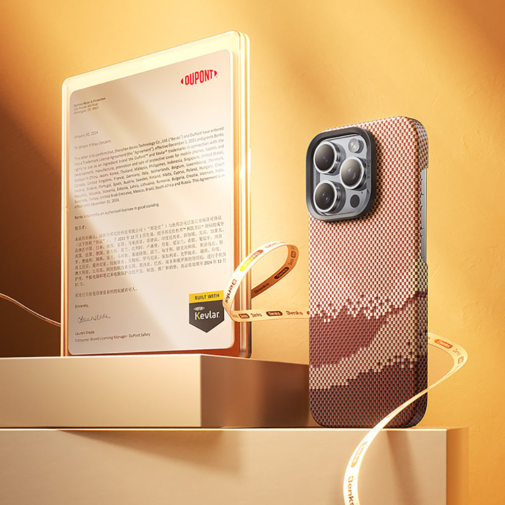 iPhone 16 Pro Kılıf M-safe Şarj Özellikli Benks GoldenTide ArmorAir 600D Kevlar Kapak