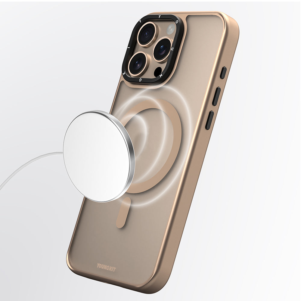 iPhone 16 Pro Kılıf M-safe Şarj Özellikli Cam Arka Yüzey TPU Youngkit Gemstone Serisi Kapak