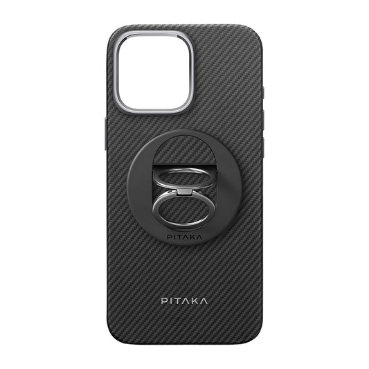 iPhone 16 Pro Kılıf M-safe Şarj Özellikli Grip 3 Standlı Aramid Fiber Pitaka Military Grade Classic Serisi Black-Grey Twill Kapak