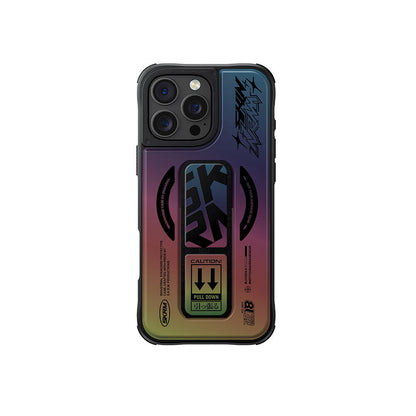 iPhone 16 Pro Kılıf M-safe Şarj Özellikli Holografik Tasarımlı Standlı Deri Görünümlü Skinarma Kira Kobai Kapak