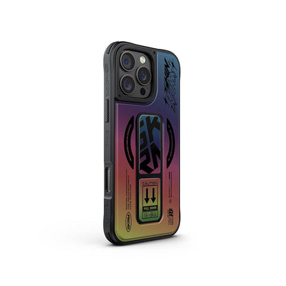 iPhone 16 Pro Kılıf M-safe Şarj Özellikli Holografik Tasarımlı Standlı Deri Görünümlü Skinarma Kira Kobai Kapak