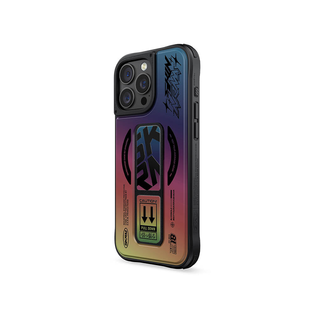 iPhone 16 Pro Kılıf M-safe Şarj Özellikli Holografik Tasarımlı Standlı Deri Görünümlü Skinarma Kira Kobai Kapak