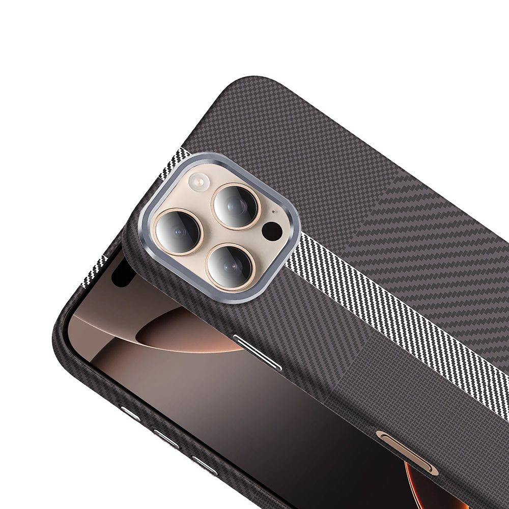 Apple iPhone 16 Pro Kılıf M-safe Şarj Özellikli Karbon Fiber Görünümlü Zore Gros Kapak