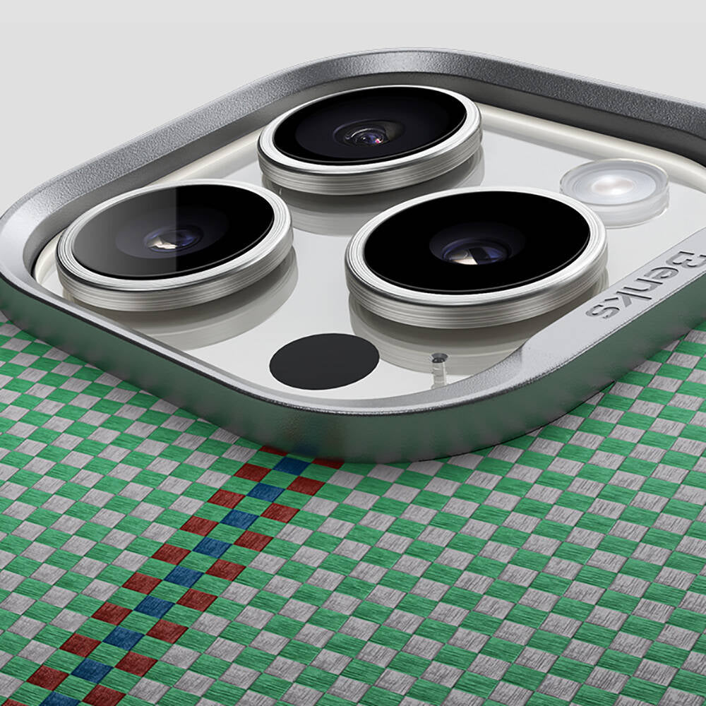 iPhone 16 Pro Kılıf M-safe Şarj Özellikli Karbon Fiber Tasarımlı Benks Passion Green ArmorAir Kevlar Kapak