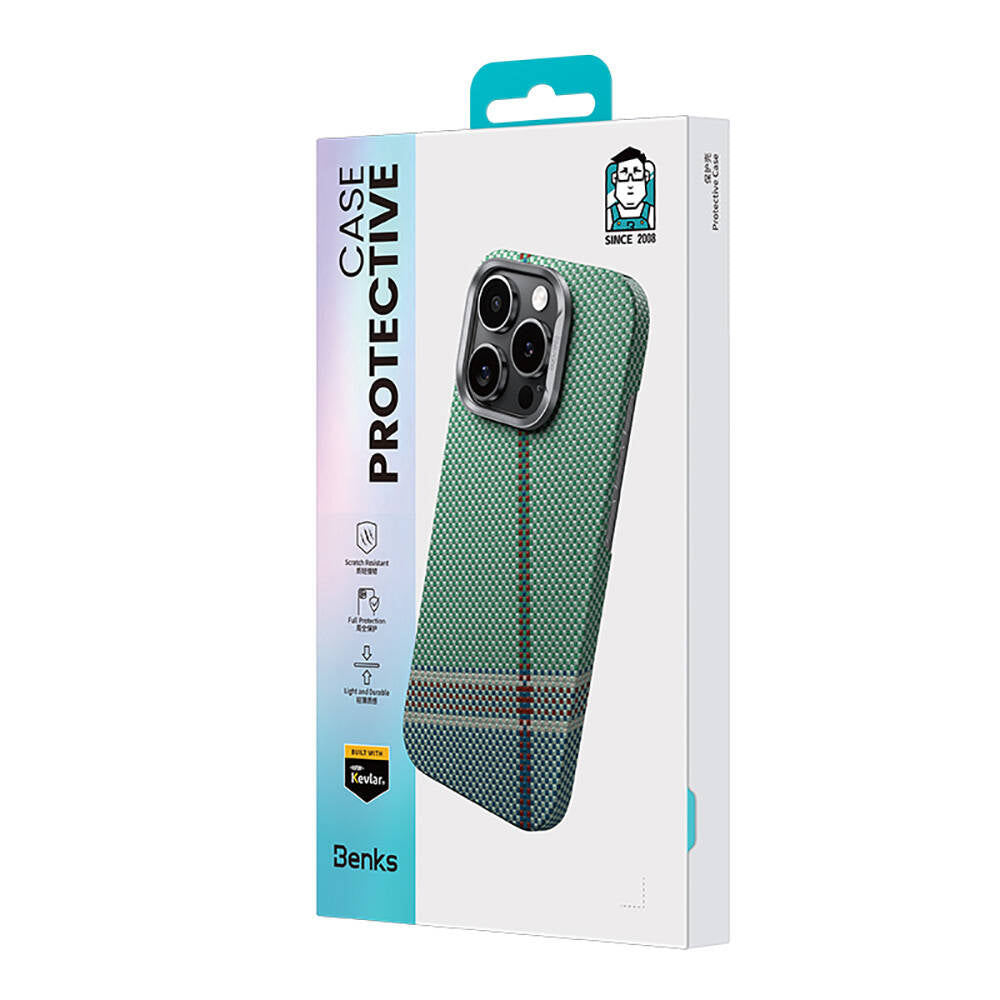 iPhone 16 Pro Kılıf M-safe Şarj Özellikli Karbon Fiber Tasarımlı Benks Passion Green ArmorAir Kevlar Kapak