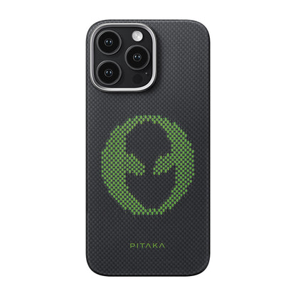 iPhone 16 Pro Kılıf M-safe Şarj Özellikli Lumintex Teknolojili Fosforlu Aramid Fiber Pitaka Tactile Woven Aries Serisi Alien Kapak