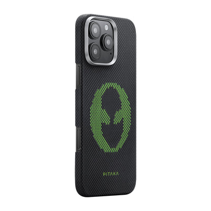 iPhone 16 Pro Kılıf M-safe Şarj Özellikli Lumintex Teknolojili Fosforlu Aramid Fiber Pitaka Tactile Woven Aries Serisi Alien Kapak