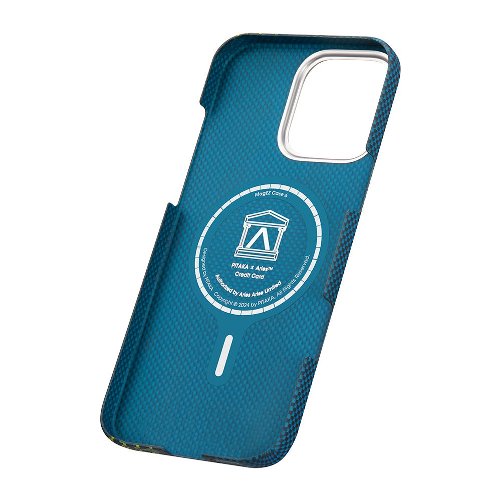 iPhone 16 Pro Kılıf M-safe Şarj Özellikli Lumintex Teknolojili Fosforlu Aramid Fiber Pitaka Tactile Woven Aries Serisi Credit Card Kapak