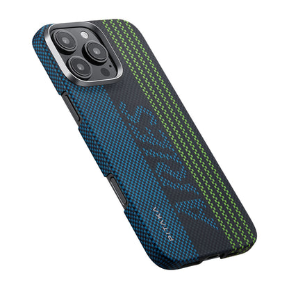 iPhone 16 Pro Kılıf M-safe Şarj Özellikli Lumintex Teknolojili Fosforlu Aramid Fiber Pitaka Tactile Woven Aries Serisi Credit Card Kapak