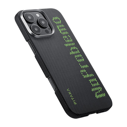 iPhone 16 Pro Kılıf M-safe Şarj Özellikli Lumintex Teknolojili Fosforlu Aramid Fiber Pitaka Tactile Woven Aries Serisi NoProblemo Kapak