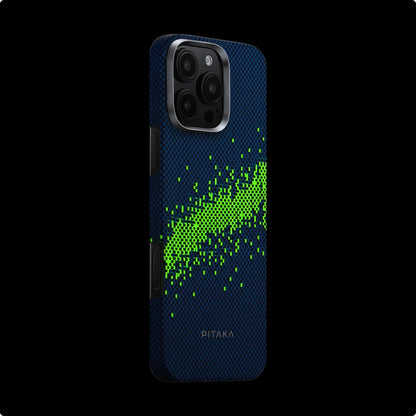 iPhone 16 Pro Kılıf M-safe Şarj Özellikli Lumintex Teknolojili Fosforlu Özellikli Aramid Fiber Pitaka Tactile Woven Starpeak Serisi Milky Way Galaxy Kapak