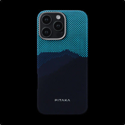 iPhone 16 Pro Kılıf M-safe Şarj Özellikli Lumintex Teknolojili Fosforlu Özellikli Aramid Fiber Pitaka Tactile Woven Starpeak Serisi Over The Horizon Kapak