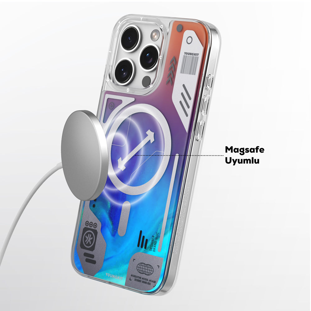 iPhone 16 Pro Kılıf M-safe Şarj Özellikli Parlak Kumlu Sıvılı Tasarımlı Galaxy Fantasy Serisi Kapak