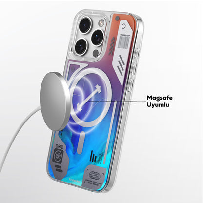 iPhone 16 Pro Kılıf M-safe Şarj Özellikli Parlak Kumlu Sıvılı Tasarımlı Galaxy Fantasy Serisi Kapak