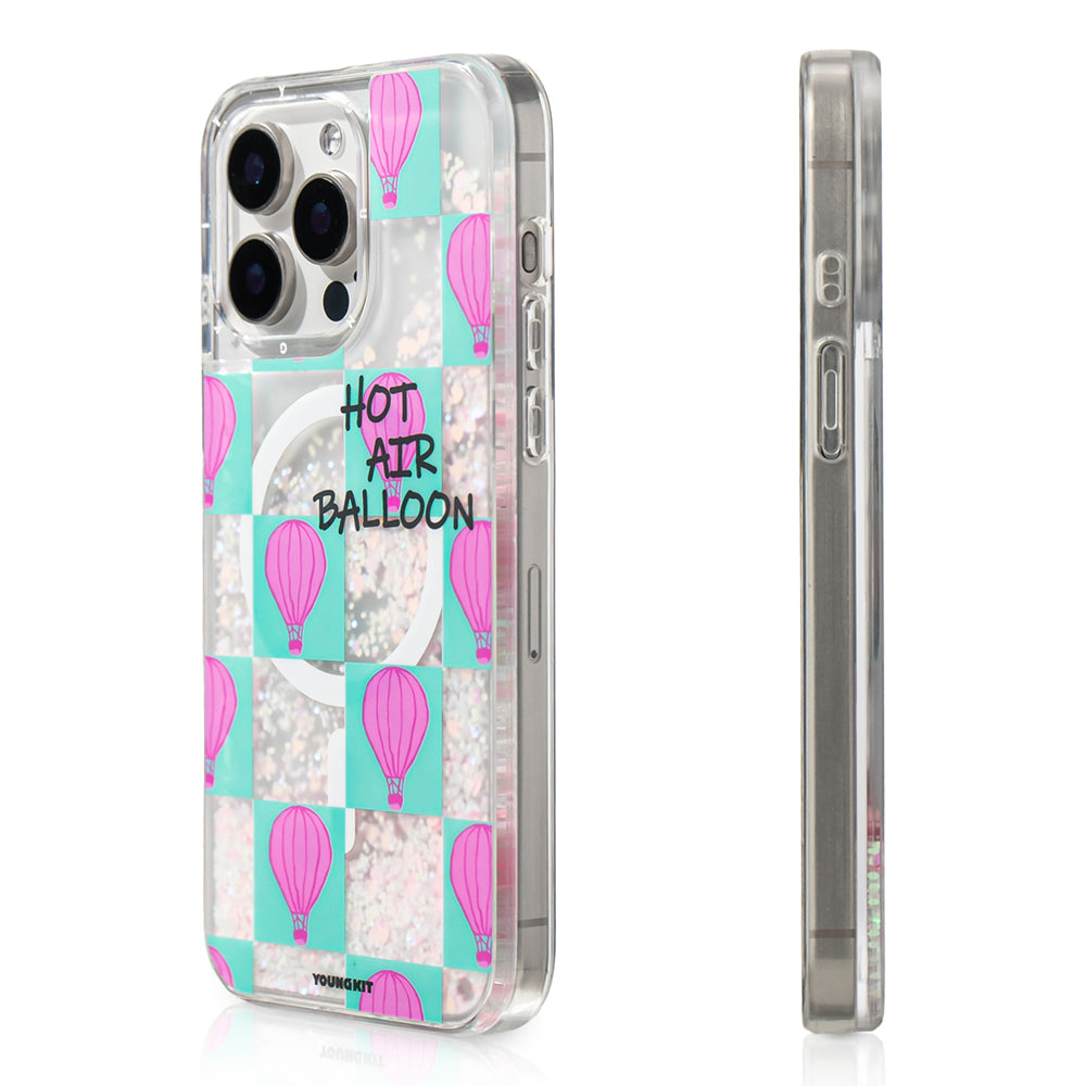 iPhone 16 Pro Kılıf M-safe Şarj Özellikli Parlak Kumlu Sıvılı Youngkit Pink Dream Quicksand Serisi Kapak