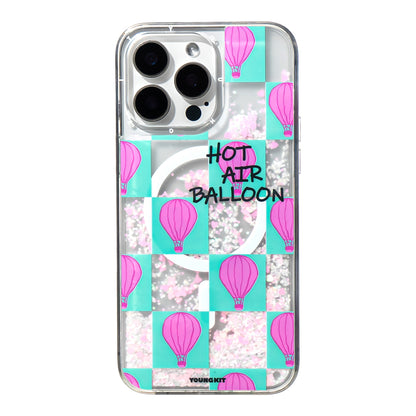 iPhone 16 Pro Kılıf M-safe Şarj Özellikli Parlak Kumlu Sıvılı Youngkit Pink Dream Quicksand Serisi Kapak