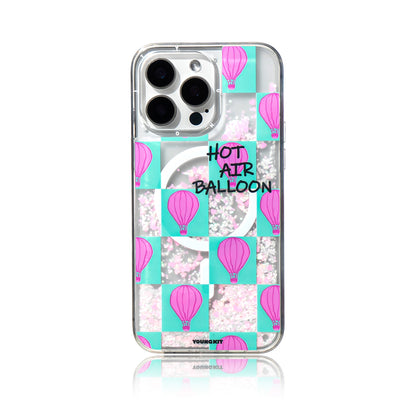 iPhone 16 Pro Kılıf M-safe Şarj Özellikli Parlak Kumlu Sıvılı Youngkit Pink Dream Quicksand Serisi Kapak