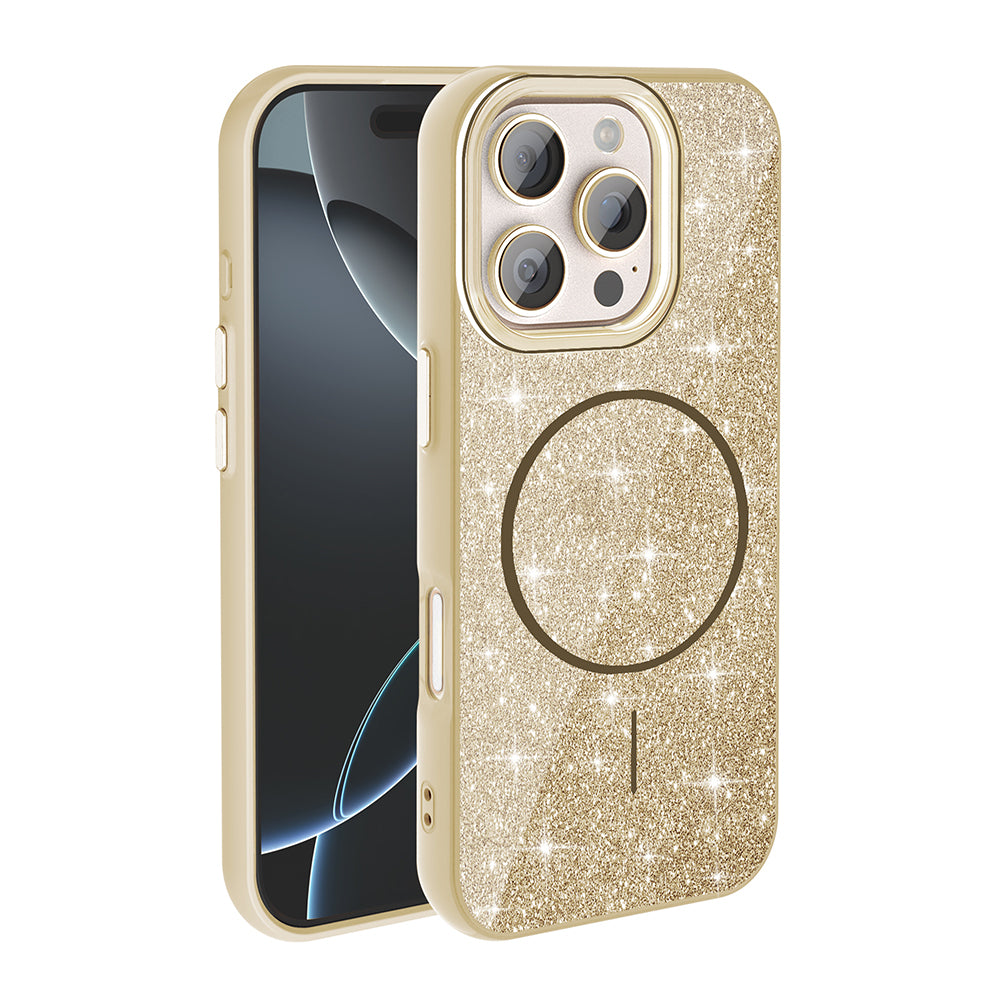 Apple iPhone 16 Pro Kılıf M-safe Şarj Özellikli Parlayan Simli Zore Okso Kapak