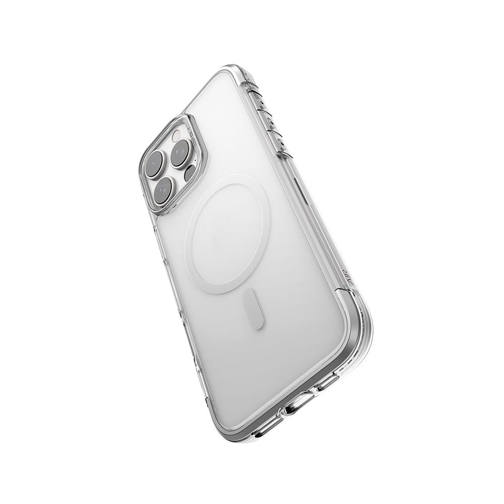 iPhone 16 Pro Kılıf M-safe Şarj Özellikli Raptic Air Serisi Airbag Tasarımlı Metal Köşelikli Şeffaf Kapak