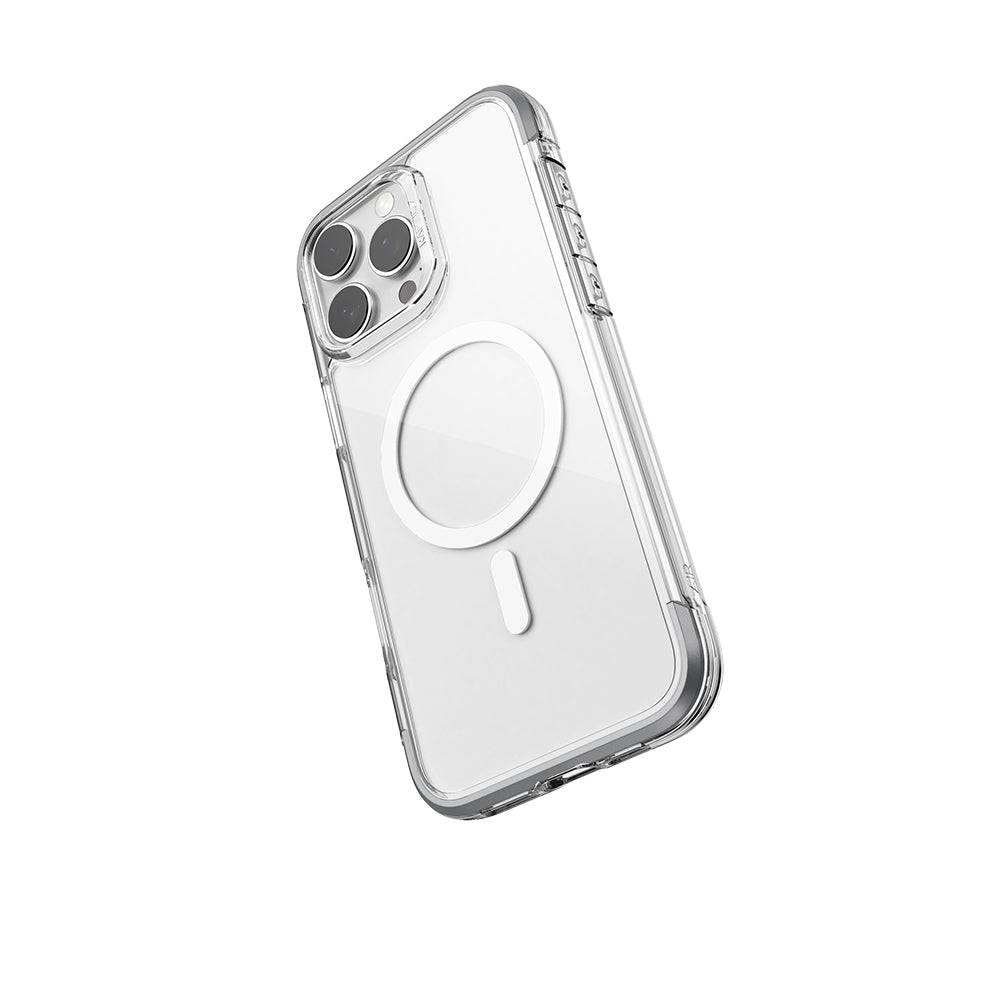 iPhone 16 Pro Kılıf M-safe Şarj Özellikli Raptic Air Serisi Airbag Tasarımlı Metal Köşelikli Şeffaf Kapak