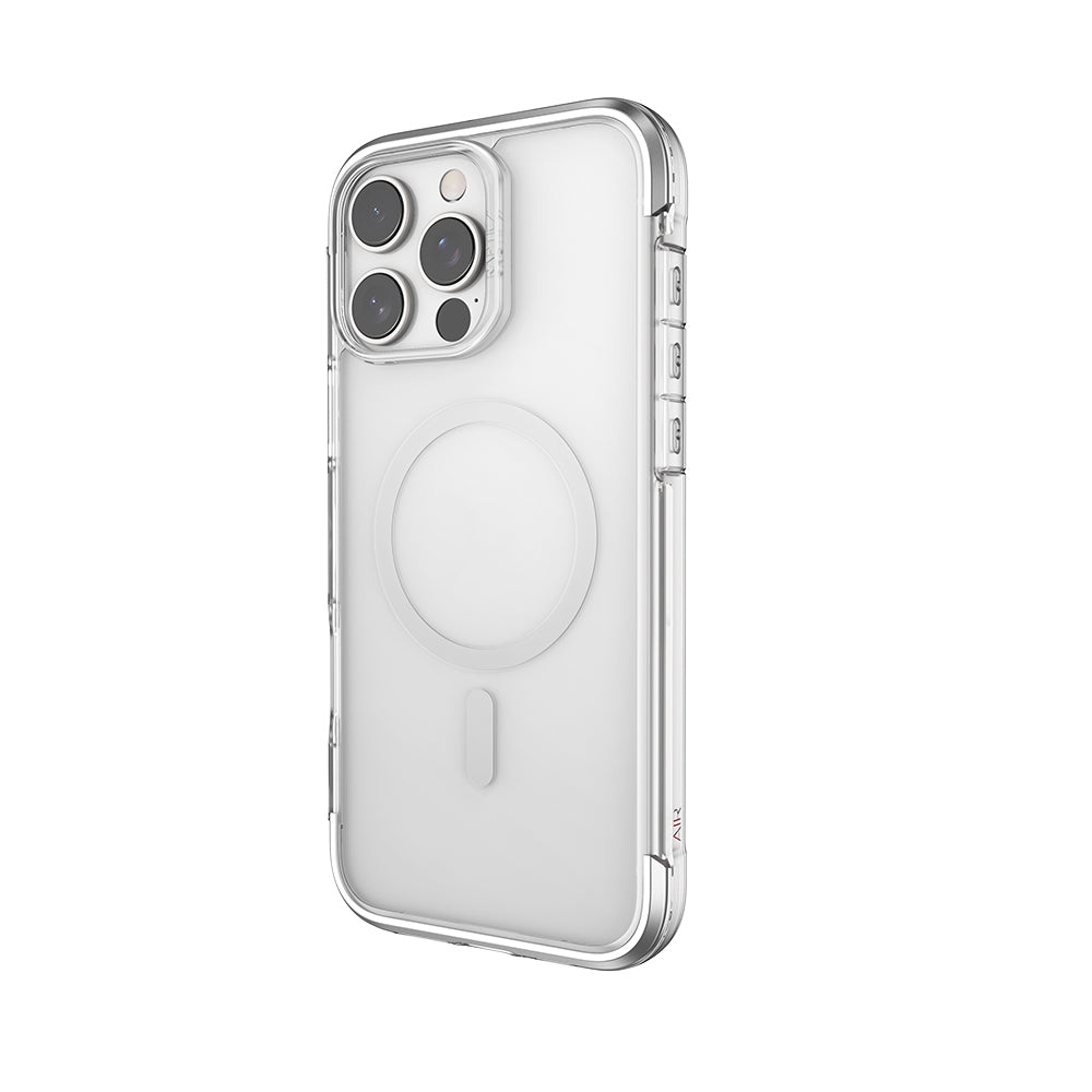 iPhone 16 Pro Kılıf M-safe Şarj Özellikli Raptic Air Serisi Airbag Tasarımlı Metal Köşelikli Şeffaf Kapak