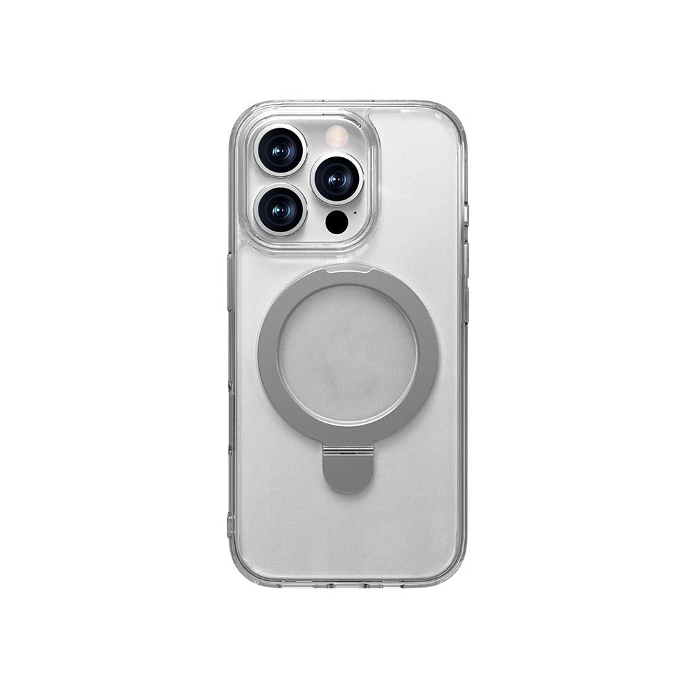 iPhone 16 Pro Kılıf M-safe Şarj Özellikli Raptic Air Stand Serisi Buzlu Transparan Tasarımlı Standlı Kapak