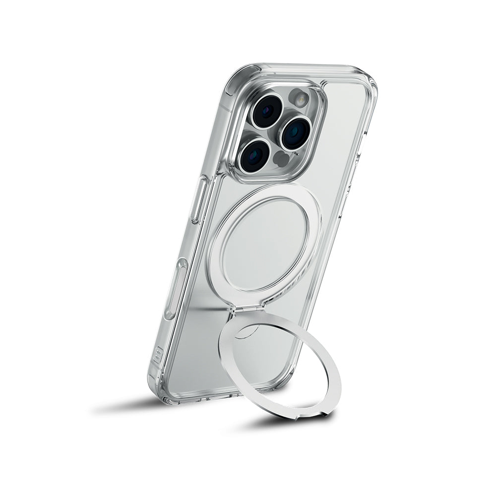iPhone 16 Pro Kılıf M-safe Şarj Özellikli Raptic Air Stand Serisi Buzlu Transparan Tasarımlı Standlı Kapak