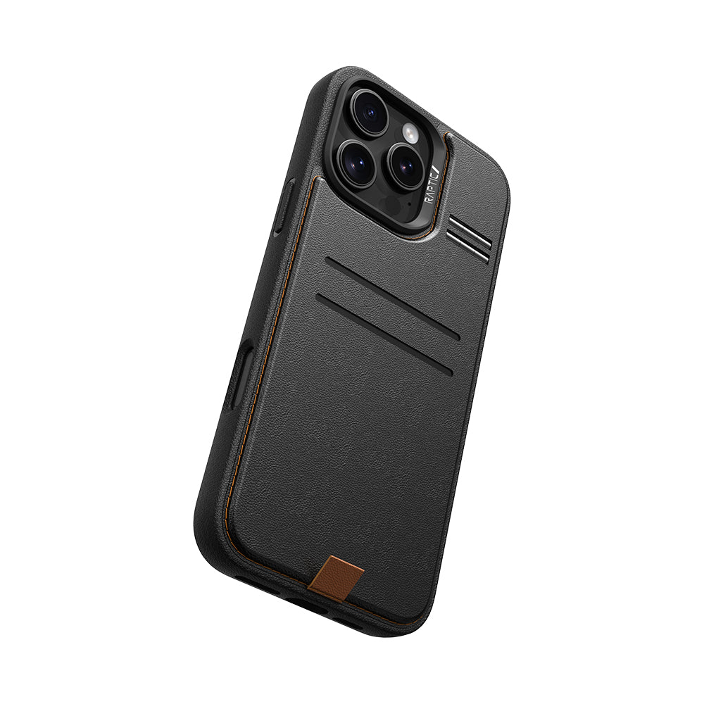iPhone 16 Pro Kılıf M-safe Şarj Özellikli Raptic Slim Wallet Serisi Deri Görünümlü Kartlıklı Standlı Kapak