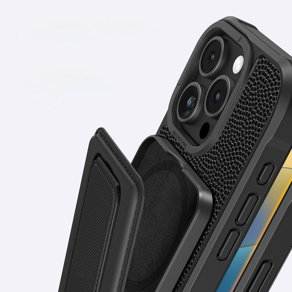 iPhone 16 Pro Kılıf M-safe Şarj Özellikli Standlı Kartlıklı Set Amazingthing Glamour Luxe Serisi Kapak