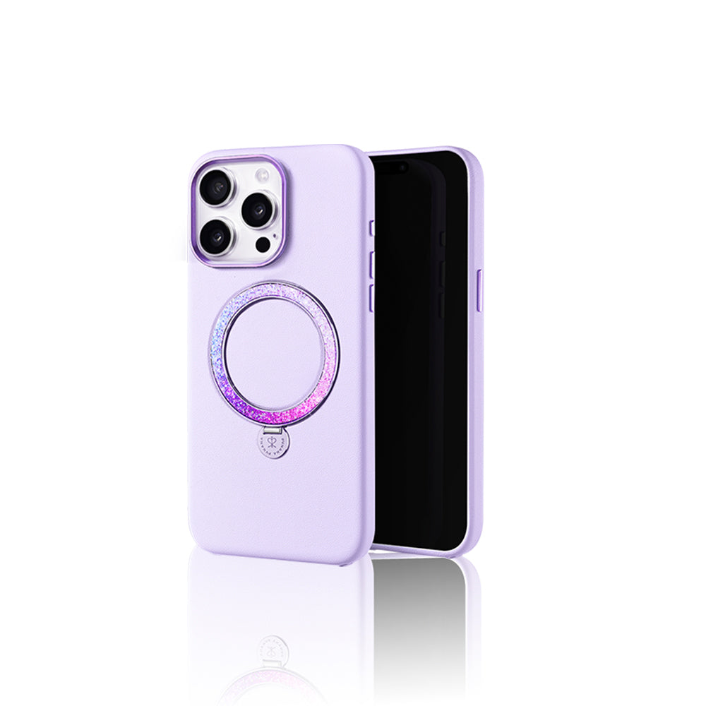 iPhone 16 Pro Kılıf M-safe Şarj Özellikli Standlı Suni Deri Tasarımlı Pynana Dancing Circle Serisi Kapak