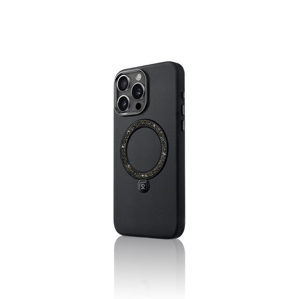 iPhone 16 Pro Kılıf M-safe Şarj Özellikli Standlı Suni Deri Tasarımlı Pynana Dancing Circle Serisi Kapak