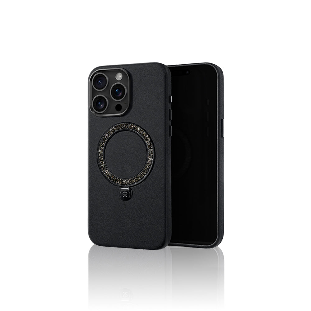 iPhone 16 Pro Kılıf M-safe Şarj Özellikli Standlı Suni Deri Tasarımlı Pynana Dancing Circle Serisi Kapak