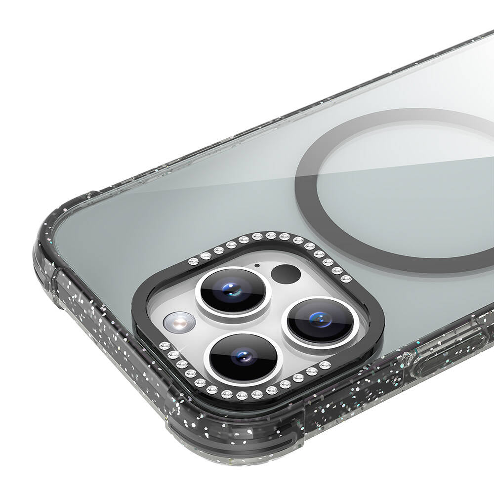iPhone 16 Pro Kılıf M-safe Şarj Özellikli Taşlı ve Simli Tasarım Mutural Blink Kapak
