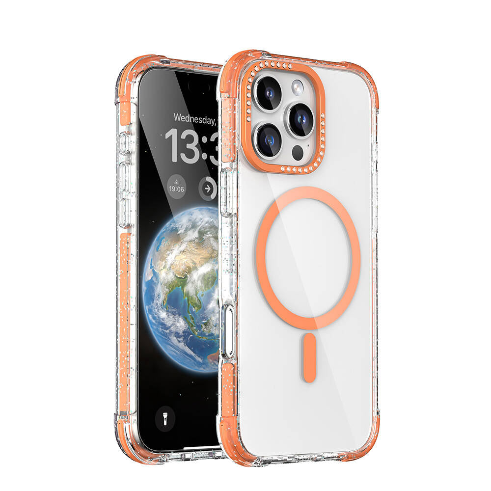 iPhone 16 Pro Kılıf M-safe Şarj Özellikli Taşlı ve Simli Tasarım Mutural Blink Kapak