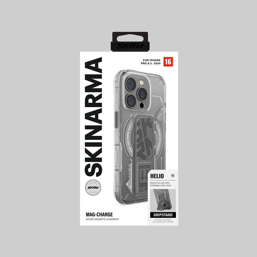 iPhone 16 Pro Kılıf M-safe Şarj Özellikli Teknoloji Desenli Standlı Skinarma Helio Kapak