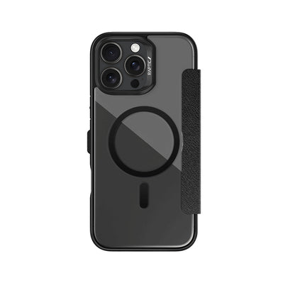 iPhone 16 Pro Kılıf M-safe Şarj Özellikli Vegan Deri Tasarımlı Şeffaf Arka Yüzey Kartlıklı Raptic Urban Folio Serisi Kapak