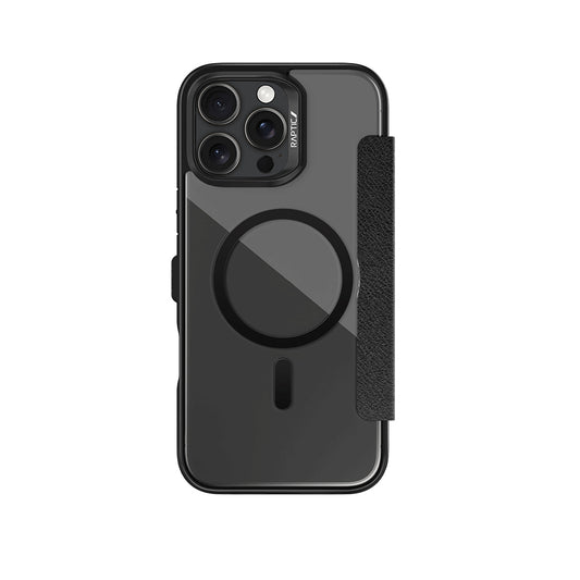 iPhone 16 Pro Kılıf M-safe Şarj Özellikli Vegan Deri Tasarımlı Şeffaf Arka Yüzey Kartlıklı Raptic Urban Folio Serisi Kapak