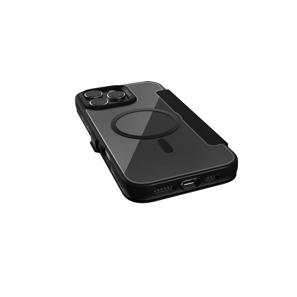 iPhone 16 Pro Kılıf M-safe Şarj Özellikli Vegan Deri Tasarımlı Şeffaf Arka Yüzey Kartlıklı Raptic Urban Folio Serisi Kapak