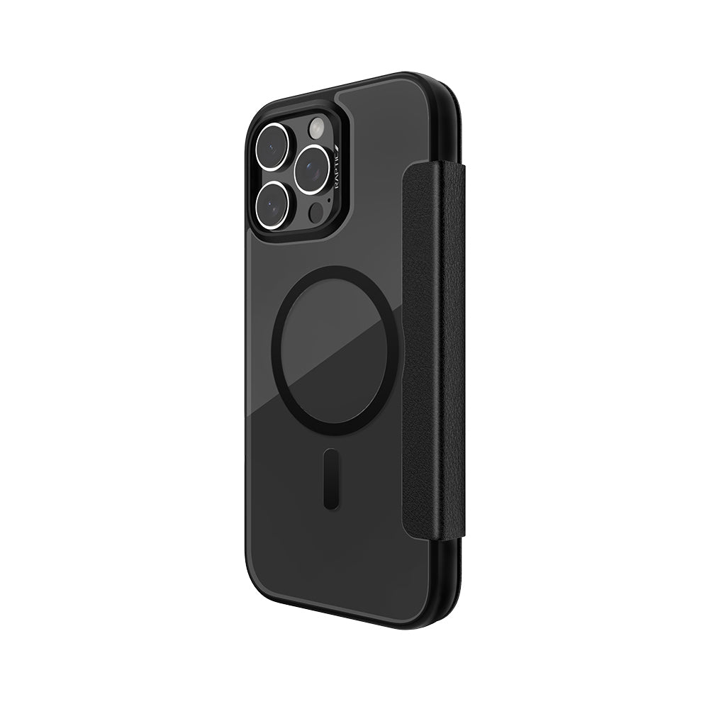 iPhone 16 Pro Kılıf M-safe Şarj Özellikli Vegan Deri Tasarımlı Şeffaf Arka Yüzey Kartlıklı Raptic Urban Folio Serisi Kapak