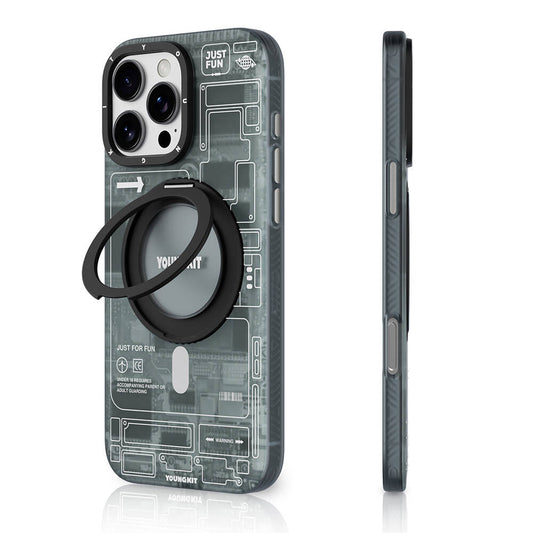 iPhone 16 Pro Kılıf M-safe Şarj Özellikli Youngkit 360° Standlı Technology Serisi Kapak