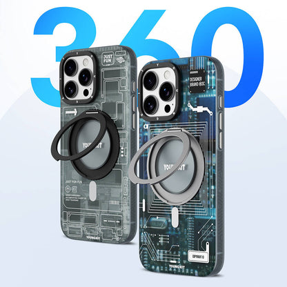 iPhone 16 Pro Kılıf M-safe Şarj Özellikli Youngkit 360° Standlı Technology Serisi Kapak