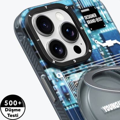 iPhone 16 Pro Kılıf M-safe Şarj Özellikli Youngkit 360° Standlı Technology Serisi Kapak