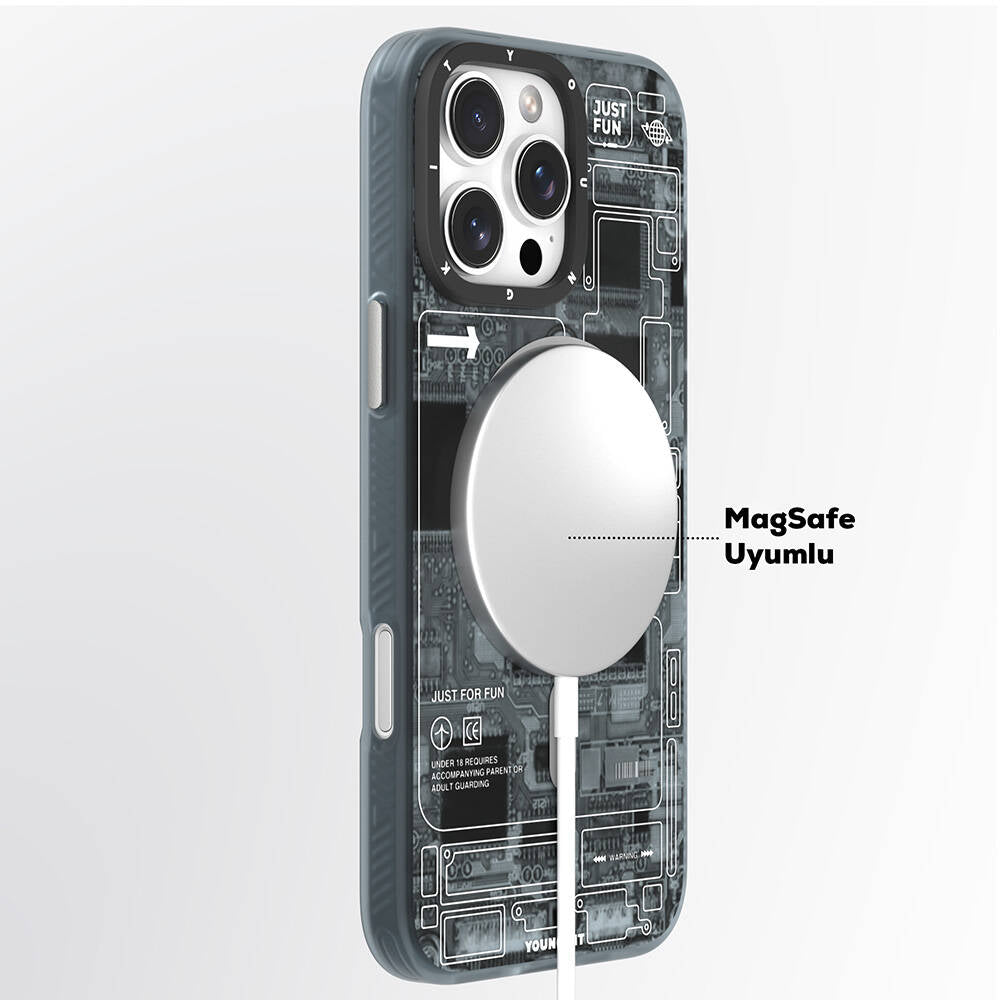 iPhone 16 Pro Kılıf M-safe Şarj Özellikli Youngkit Technology Serisi Kapak
