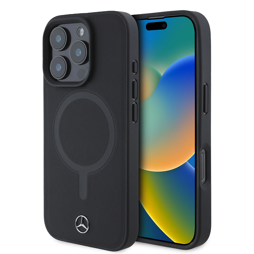 iPhone 16 Pro Kılıf Mercedes Benz M-safe Şarj Özellikli Yumuşak Deri Orjinal Lisanslı Kapak