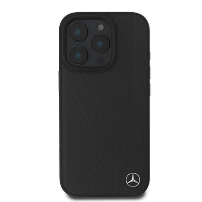 iPhone 16 Pro Kılıf Mercedes Benz Orjinal Lisanslı M-safe Şarj Özellikli 3D Metal Logolu Wood Imitation Deri Kapak