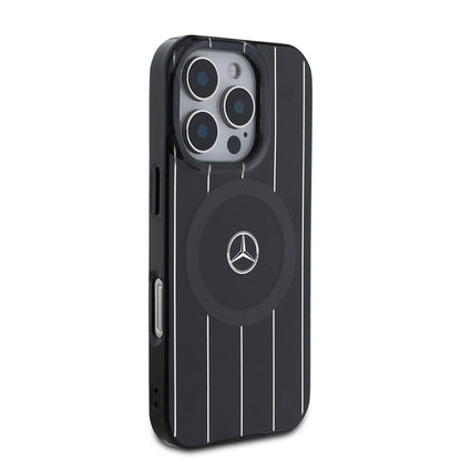 iPhone 16 Pro Kılıf Mercedes Benz Orjinal Lisanslı M-safe Şarj Özellikli Çift Katmanlı Paralel Çizgi Desenli Kapak